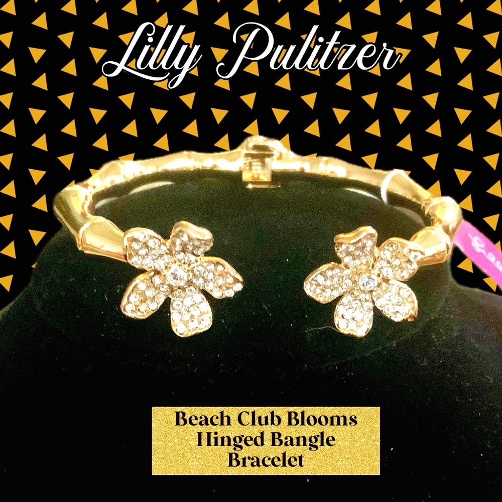 Lilly Pulitzer Bracelet “Beach Club Blooms” GOLD CRYSTAL FLOWER⭐️NWT Hinge Cuff - Picture 2 of 16